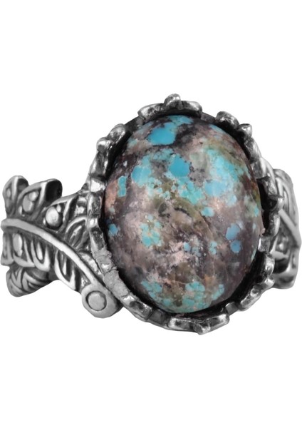 Doğal Arizona Turkuaz Taşlı Yüzük, 925 Ayar Gümüş Yüzük, Minimalist El Yapımı Yüzük (Model-16)
