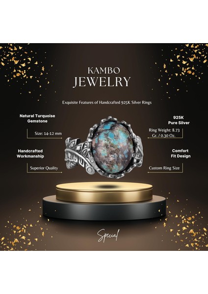 Doğal Arizona Turkuaz Taşlı Yüzük, 925 Ayar Gümüş Yüzük, Minimalist El Yapımı Yüzük (Model-16) fiyatları