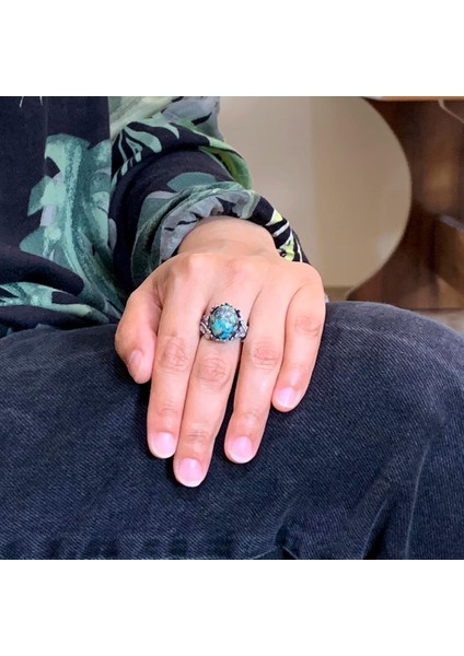 Doğal Arizona Turkuaz Taşlı Yüzük, 925 Ayar Gümüş Yüzük, Minimalist El Yapımı Yüzük (Model-16) modelleri