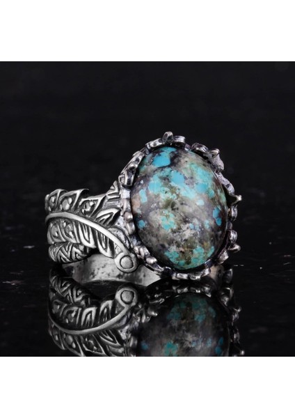 Doğal Arizona Turkuaz Taşlı Yüzük, 925 Ayar Gümüş Yüzük, Minimalist El Yapımı Yüzük (Model-16) indirimleri