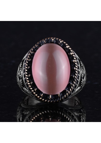 925 Ayar Gümüş Yüzük, Yapay Taş Yüzük, Şahin Sembolü Yüzük, El Yapımı Yüzük (Yapay Pembe Kedigözü) fırsatları