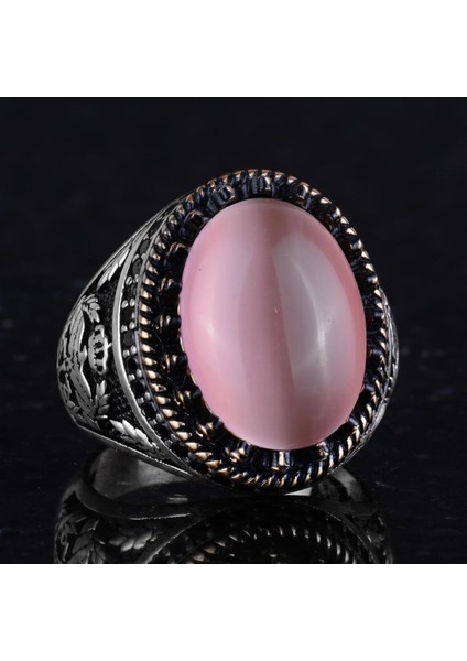 925 Ayar Gümüş Yüzük, Yapay Taş Yüzük, Şahin Sembolü Yüzük, El Yapımı Yüzük (Yapay Pembe Kedigözü) indirimleri