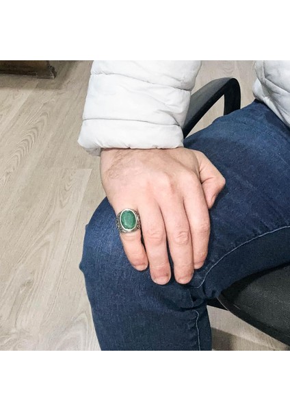 Doğal Zümrüt Taşlı Yüzük - 925 Ayar Gümüş Yüzük Erkekler Için, Farklı Yüzük modelleri