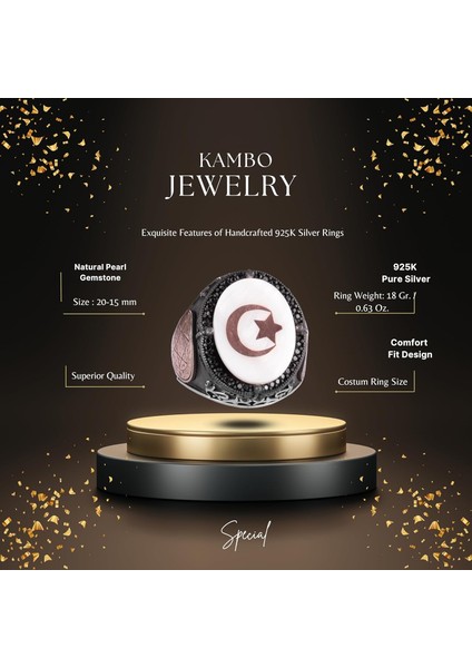 El Yapımı Desenli Yüzük - 925 Ayar Gümüş Erkek Yüzüğü - Davut Yıldızı Takısı (Yıldız ve Hilal) fiyatları