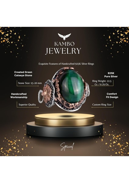 Aslan Sembolü Yüzük, Yeşil Kedi Gözü Taşlı Yüzük, 925 Ayar Gümüş Erkek Yüzük fiyatları