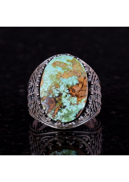 Doğal Arizona Turkuaz Taş Yüzük - 925 Ayar Gümüş Yüzük - Kral Yüzük (Tarz-1) fiyatları