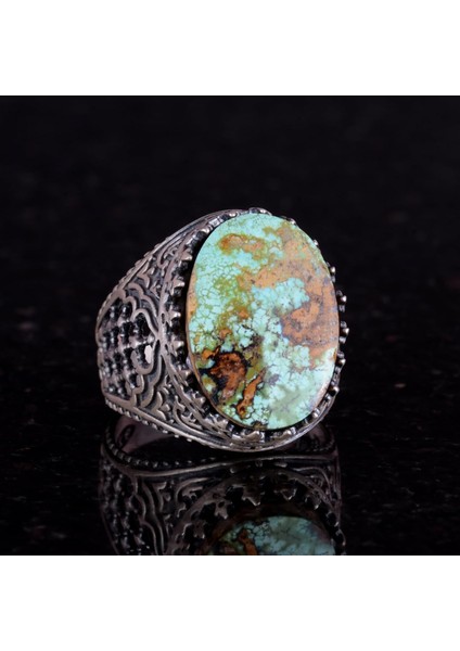 Doğal Arizona Turkuaz Taş Yüzük - 925 Ayar Gümüş Yüzük - Kral Yüzük (Tarz-1) modelleri