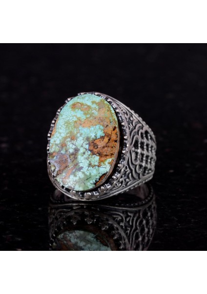 Doğal Arizona Turkuaz Taş Yüzük - 925 Ayar Gümüş Yüzük - Kral Yüzük (Tarz-1) fırsatları