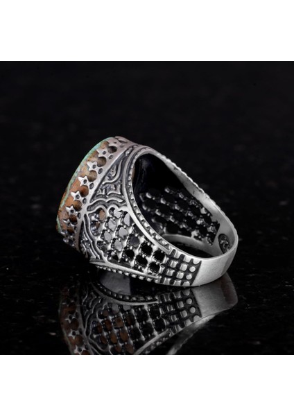 Doğal Arizona Turkuaz Taş Yüzük - 925 Ayar Gümüş Yüzük - Kral Yüzük (Tarz-1) indirimleri