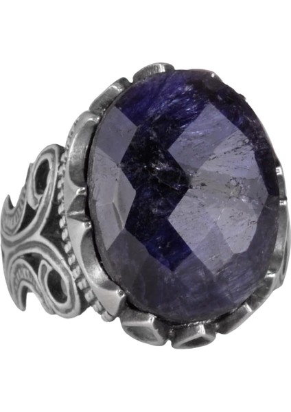 925 Ayar Gümüş Erkek Yüzük - Farklı Yaratılmış Taş Seçenekleri ile (Siyah Safir Yaratılmış Taş)