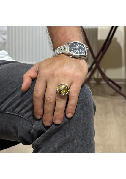 Doğal Taş Yüzük - El Yapımı Kral Yüzüğü - 925 Ayar Gümüş Yüzük (Kaplan Göz) modelleri