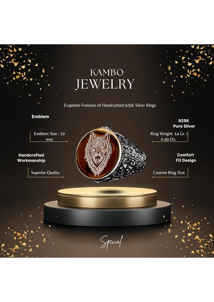 Erkekler Için Gümüş Yüzük - Kurt Başı Tasarımı ve Altın Vurgu ile fiyatları