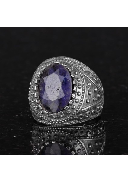 Doğal Taş Yüzük, 925 Ayar Sterlin Gümüş Erkek Yüzük (Mavi Safir) modelleri