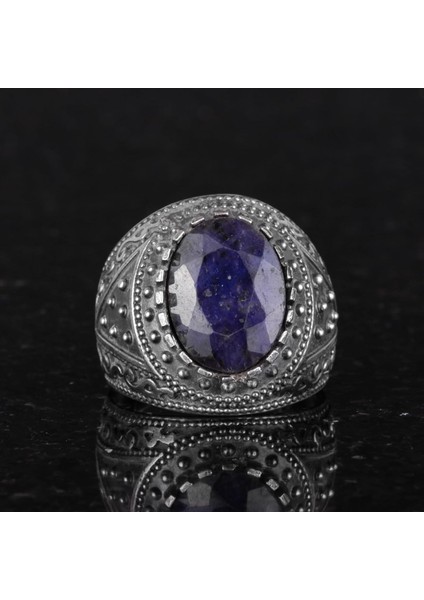 Doğal Taş Yüzük, 925 Ayar Sterlin Gümüş Erkek Yüzük (Mavi Safir) fırsatları