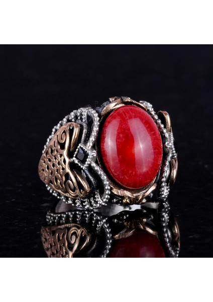 Doğal Mercan Taşı Yüzük, 925 Ayar Gümüş Yüzük Erkekler Için, Oval Kırmızı Mercan Yüzük modelleri