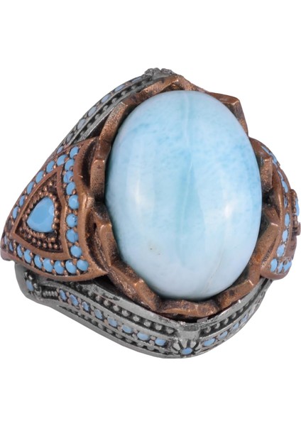 Gerçek Doğal Taş Yüzük - El Yapımı 925 Ayar Gümüş Yüzük (Larimar)