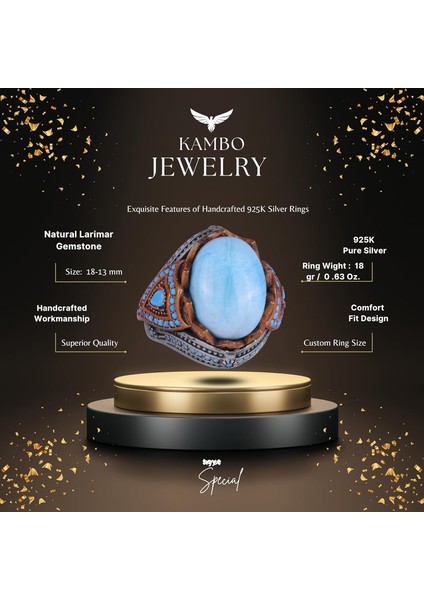 Gerçek Doğal Taş Yüzük - El Yapımı 925 Ayar Gümüş Yüzük (Larimar) fiyatları