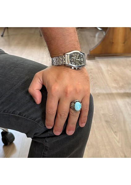 Gerçek Doğal Taş Yüzük - El Yapımı 925 Ayar Gümüş Yüzük (Larimar) modelleri