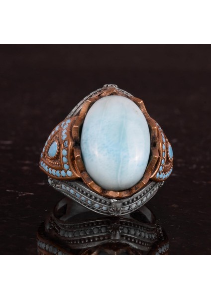 Gerçek Doğal Taş Yüzük - El Yapımı 925 Ayar Gümüş Yüzük (Larimar) fırsatları