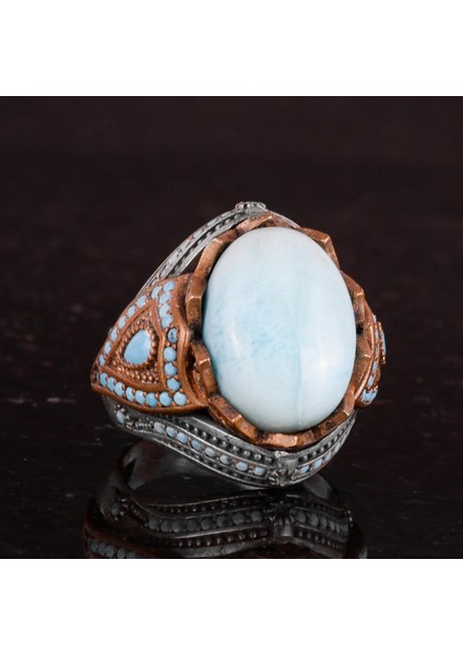 Gerçek Doğal Taş Yüzük - El Yapımı 925 Ayar Gümüş Yüzük (Larimar) indirimleri