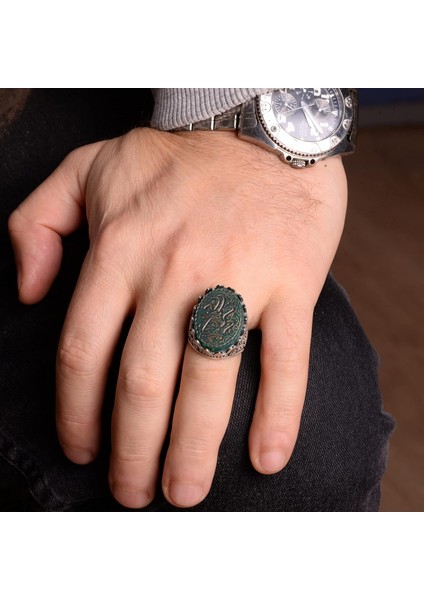 Doğal Akik Taş Yüzük, Dini Yüzük, Islami Yüzük, El Yapımı Yüzük, Sterlin Gümüş Yüzük, Kahverengi modelleri