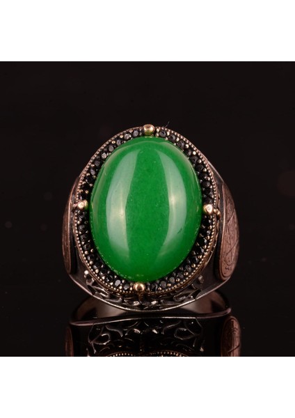 Gümüş Süleyman Mührü Yüzüğü, Yeşil Taş Yüzük - Huzurlu 925K Katı Gümüş Erkek Yüzüğü - Uyum ve Refah Tasarımı modelleri