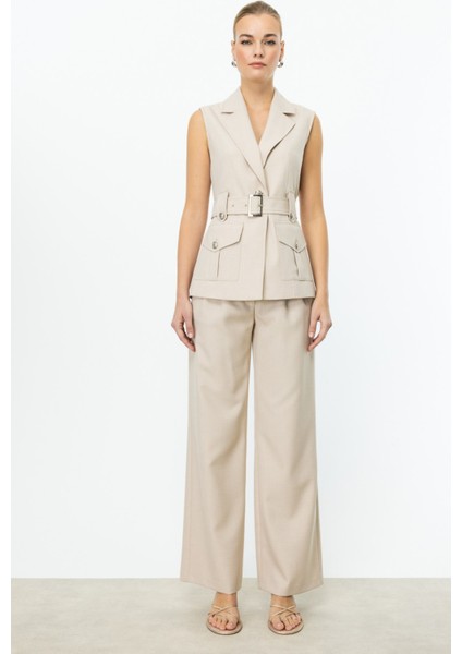 Köprülü Bol Paça Pantolon Taş 04124