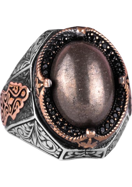 925 Ayar Katı Gümüş Erkek Yüzük - El Yapımı Pirit Taş Yüzük, Refah Manifestasyonu Tasarımı