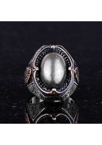 925 Ayar Katı Gümüş Erkek Yüzük - El Yapımı Pirit Taş Yüzük, Refah Manifestasyonu Tasarımı modelleri