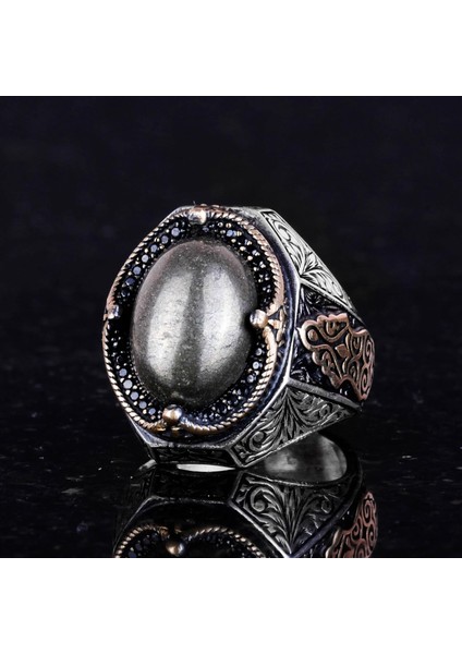 925 Ayar Katı Gümüş Erkek Yüzük - El Yapımı Pirit Taş Yüzük, Refah Manifestasyonu Tasarımı fırsatları
