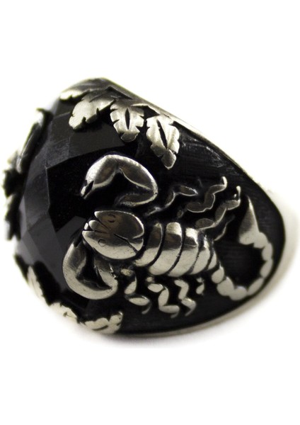 Erkekler Için Sterlin Gümüş Akrep Yüzük - Doğal Oniks Taşı, Hayvan Tasarımı fırsatları