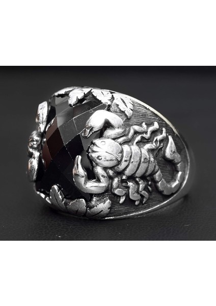 Erkekler Için Sterlin Gümüş Akrep Yüzük - Doğal Oniks Taşı, Hayvan Tasarımı indirimleri