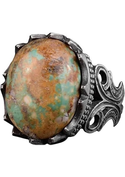 Doğal Arizona Turkuaz Taş Yüzük, El Yapımı Takı, 925 Ayar Gümüş Yüzük (Stil-3)