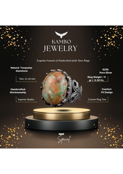 Doğal Arizona Turkuaz Taş Yüzük, El Yapımı Takı, 925 Ayar Gümüş Yüzük (Stil-3) fiyatları