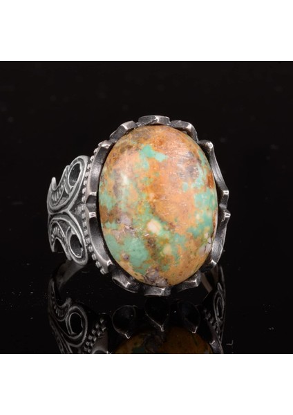 Doğal Arizona Turkuaz Taş Yüzük, El Yapımı Takı, 925 Ayar Gümüş Yüzük (Stil-3) indirimleri
