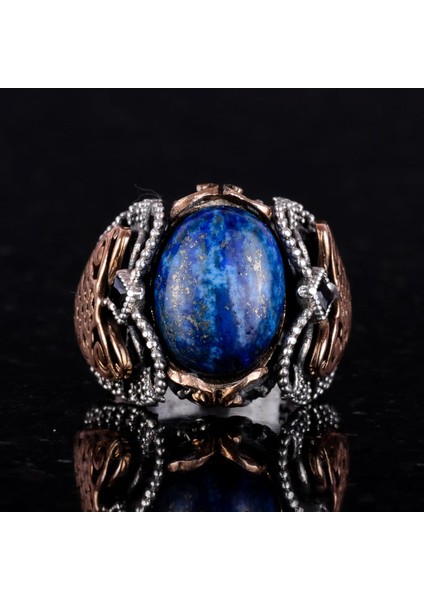 925K Katı Gümüş Erkek Yüzük, Doğal Lapis Lazuli Taş Yüzük, Bilgelik ve Tasarımı fiyatları