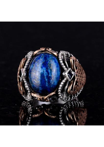 925K Katı Gümüş Erkek Yüzük, Doğal Lapis Lazuli Taş Yüzük, Bilgelik ve Tasarımı modelleri