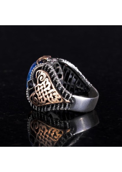 925K Katı Gümüş Erkek Yüzük, Doğal Lapis Lazuli Taş Yüzük, Bilgelik ve Tasarımı fırsatları