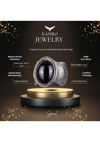 Doğal Taş Yüzük, 925 Ayar Gümüş Yüzük, Cabochon Garnet fiyatları