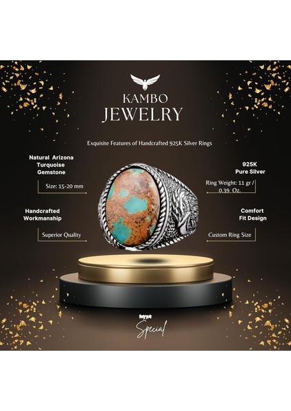 Doğal Taş Erkek Yüzük, Kartal Yüzük, 925 Ayar Gümüş Yüzük (Turkuaz) fiyatları
