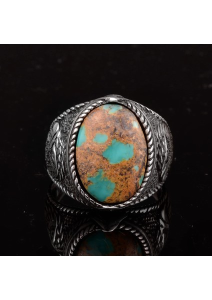 Doğal Taş Erkek Yüzük, Kartal Yüzük, 925 Ayar Gümüş Yüzük (Turkuaz) modelleri