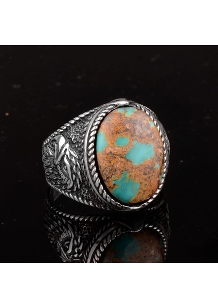 Doğal Taş Erkek Yüzük, Kartal Yüzük, 925 Ayar Gümüş Yüzük (Turkuaz) fırsatları