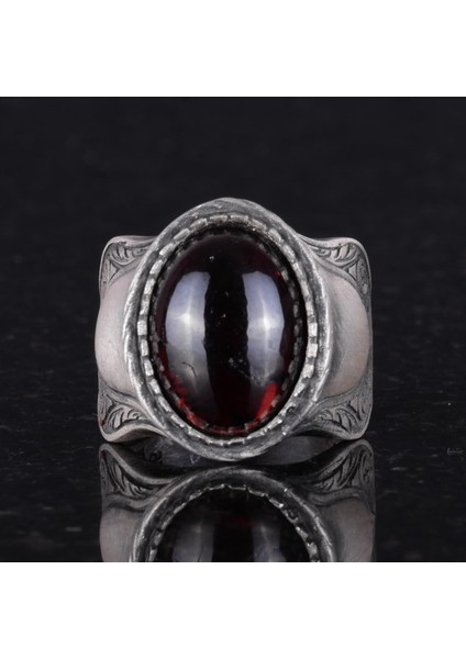 Doğal Taş Yüzük, 925 Ayar Gümüş Yüzük, Cabochon Garnet fırsatları