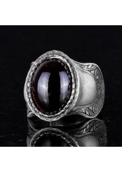 Doğal Taş Yüzük, 925 Ayar Gümüş Yüzük, Cabochon Garnet indirimleri