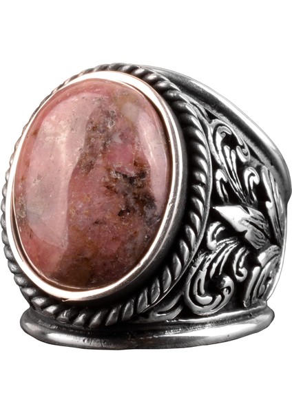 Erkekler Için 925 Ayar Gümüş Yüzükler - Doğal Taş Seçimi (Rhodonite)