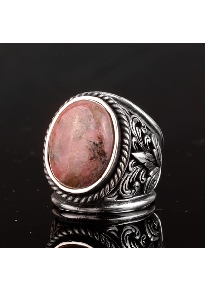 Erkekler Için 925 Ayar Gümüş Yüzükler - Doğal Taş Seçimi (Rhodonite) fiyatları