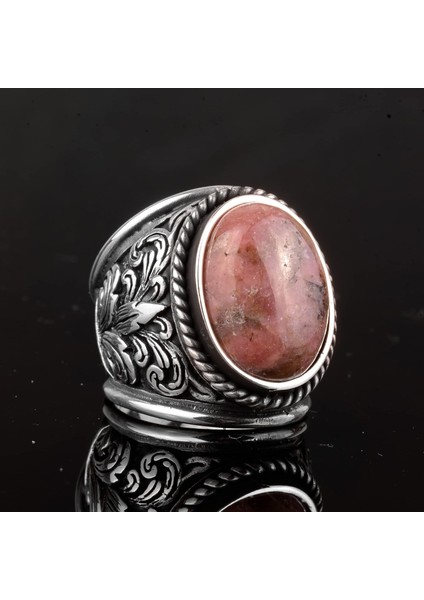 Erkekler Için 925 Ayar Gümüş Yüzükler - Doğal Taş Seçimi (Rhodonite) modelleri