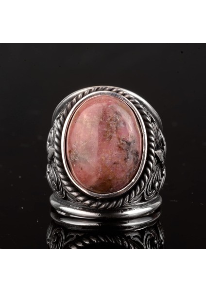 Erkekler Için 925 Ayar Gümüş Yüzükler - Doğal Taş Seçimi (Rhodonite) fırsatları