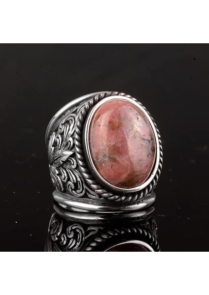 Erkekler Için 925 Ayar Gümüş Yüzükler - Doğal Taş Seçimi (Rhodonite) indirimleri