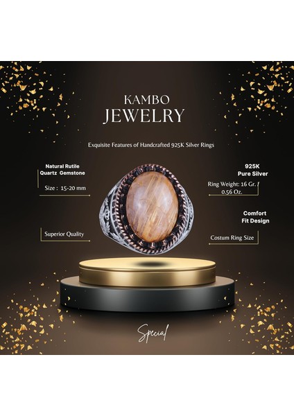 Doğal Taş Yüzük - El Yapımı Şahin Yüzük - 925 Ayar Gümüş Rutilated Kuvars Yüzük fiyatları